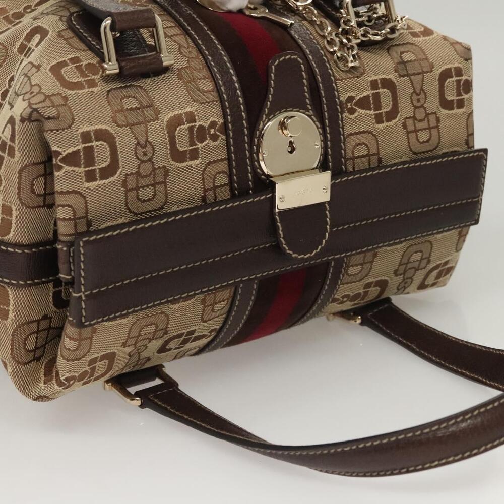 GUCCI Hand Bag Canvas Brown Gold - Picture 6 of 16